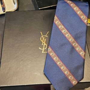 Yves Saint Laurent Navy and Gold Striped Tie
